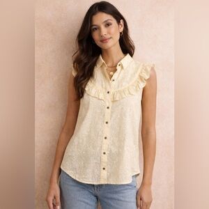 Maeve Anthropologie Ruffled Pale Yellow Blouse